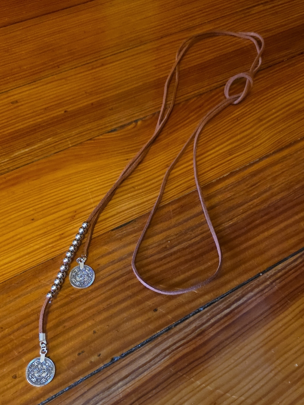Boho Double Silver Pendant Suede Necklace